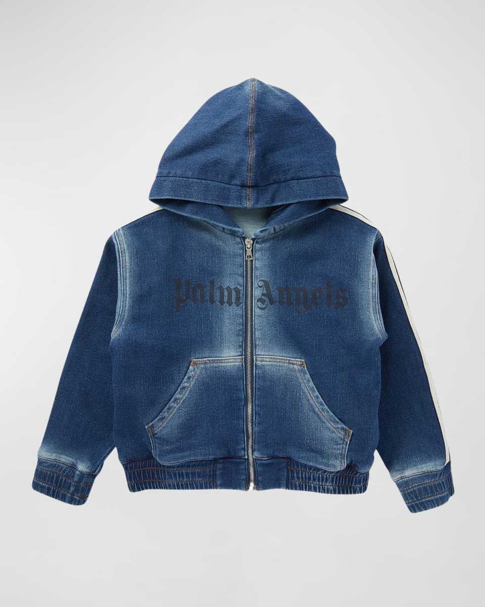 Boy's Logo-Print Denim Wash Track Jacket, Size