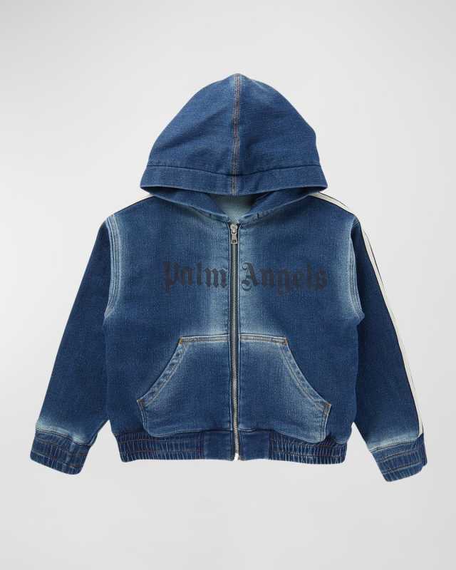 Boy's Logo-Print Denim Wash Track Jacket, Size