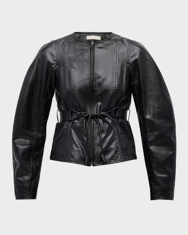 Aidan Stitched Leather Jacket with Belt