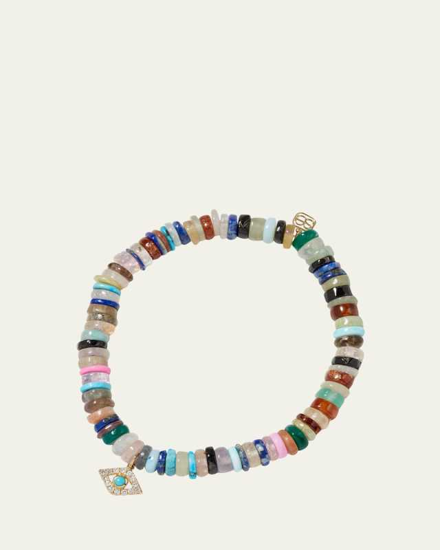 Opal Bead Diamond Evil Eye Bracelet