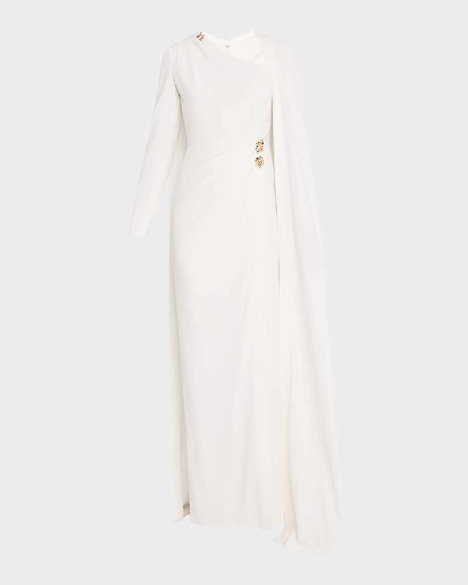 Side Cape Long-Sleeve Cady Gown