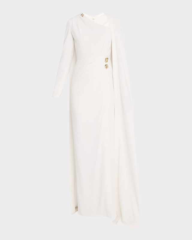 Side Cape Long-Sleeve Cady Gown
