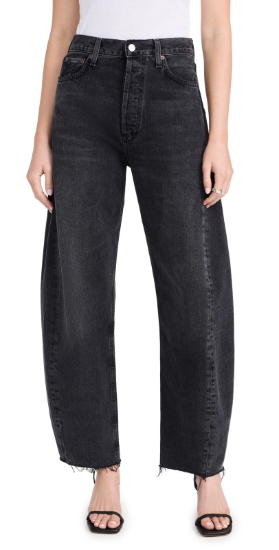 AGOLDE Luna Pieced Jeans: High Rise Curved Taper Possess (Washed Black)