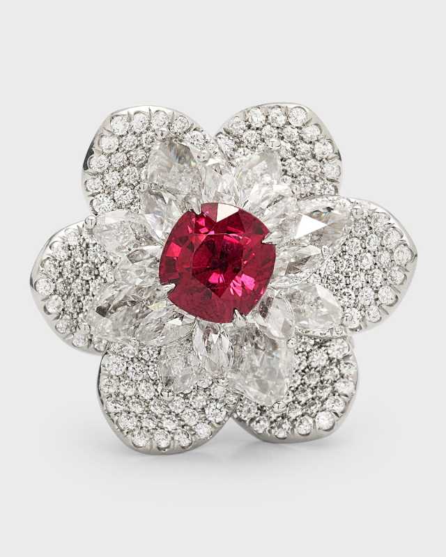 Platinum Ruby and Diamond Ring, Size 6