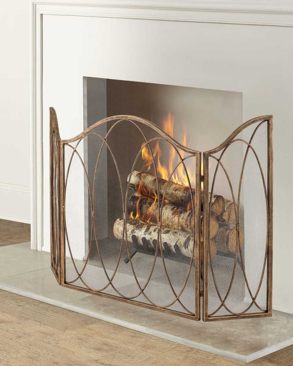 3-Panel Fireplace Screen with Round Bar Oval Accents