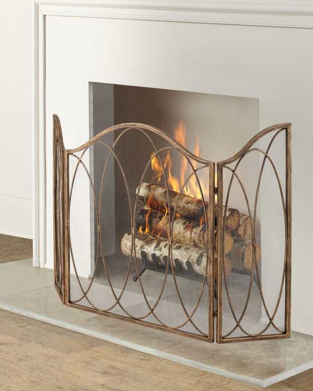 3-Panel Fireplace Screen with Round Bar Oval Accents