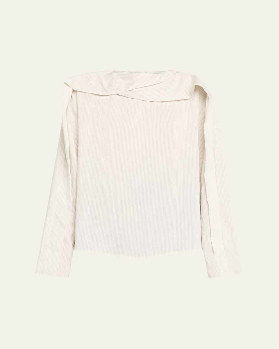 Stripe Draped-Sleeve Top
