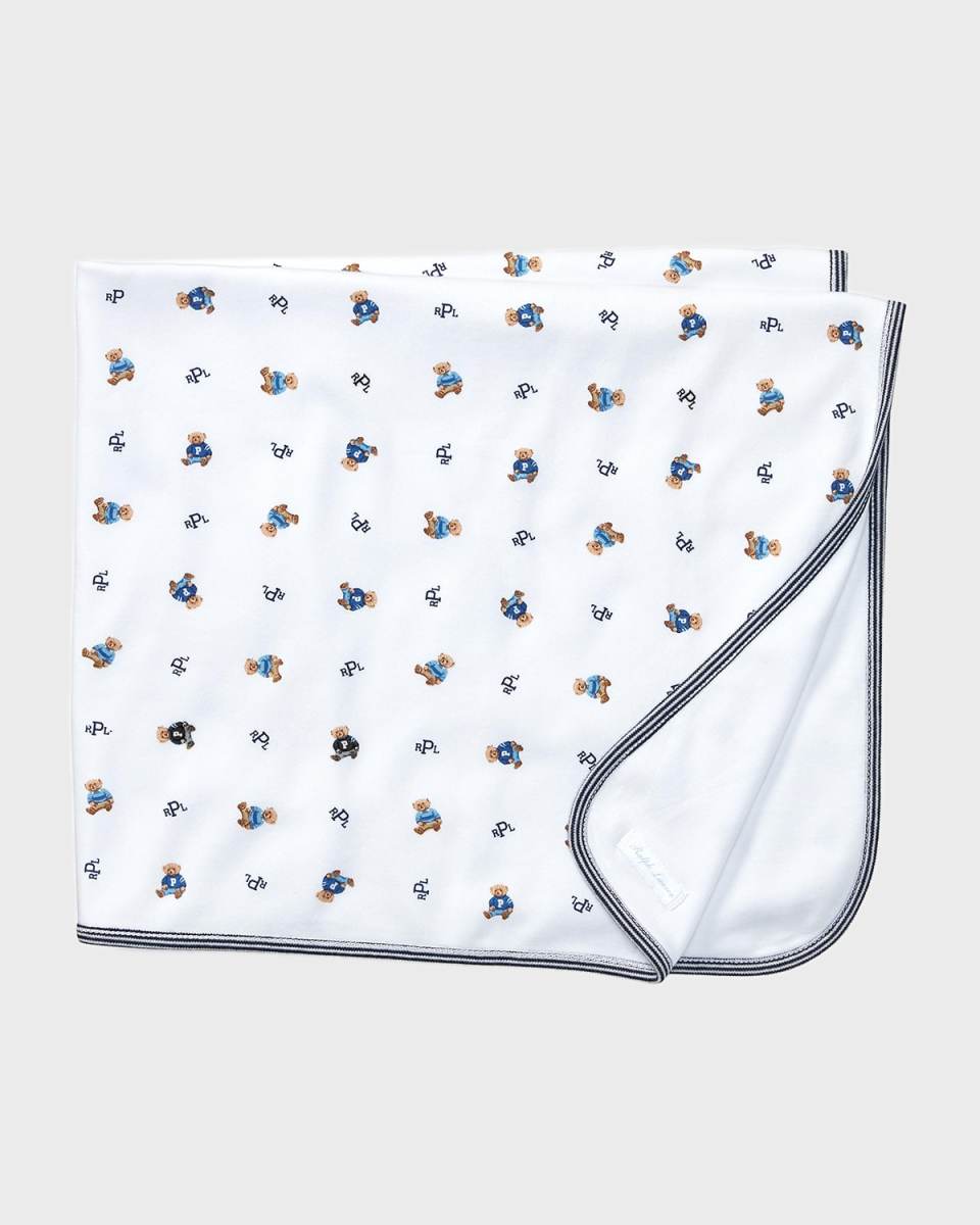 Reversible Bear/Monogram Cotton Baby Blanket