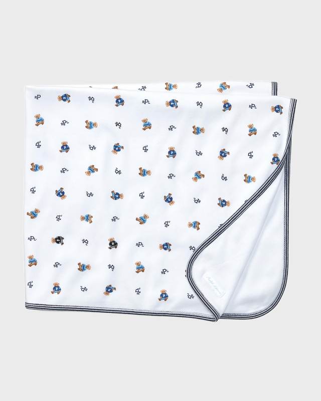 Reversible Bear/Monogram Cotton Baby Blanket