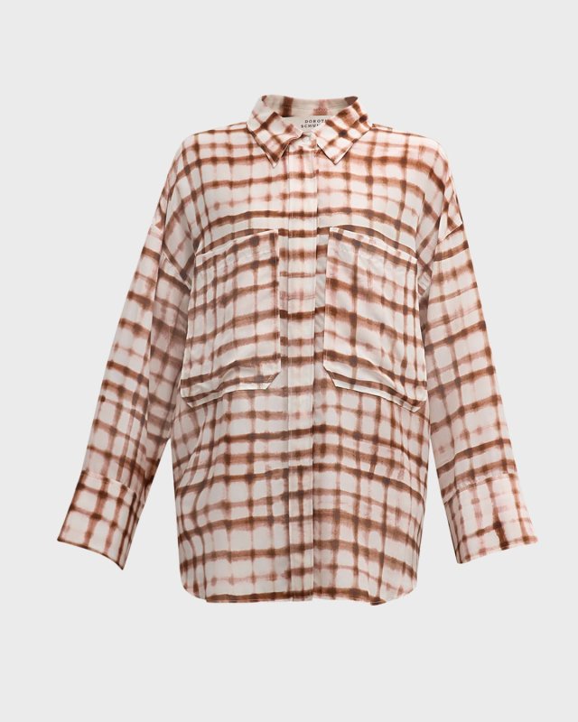 Checked Statement Oversized Button-Down Blouse