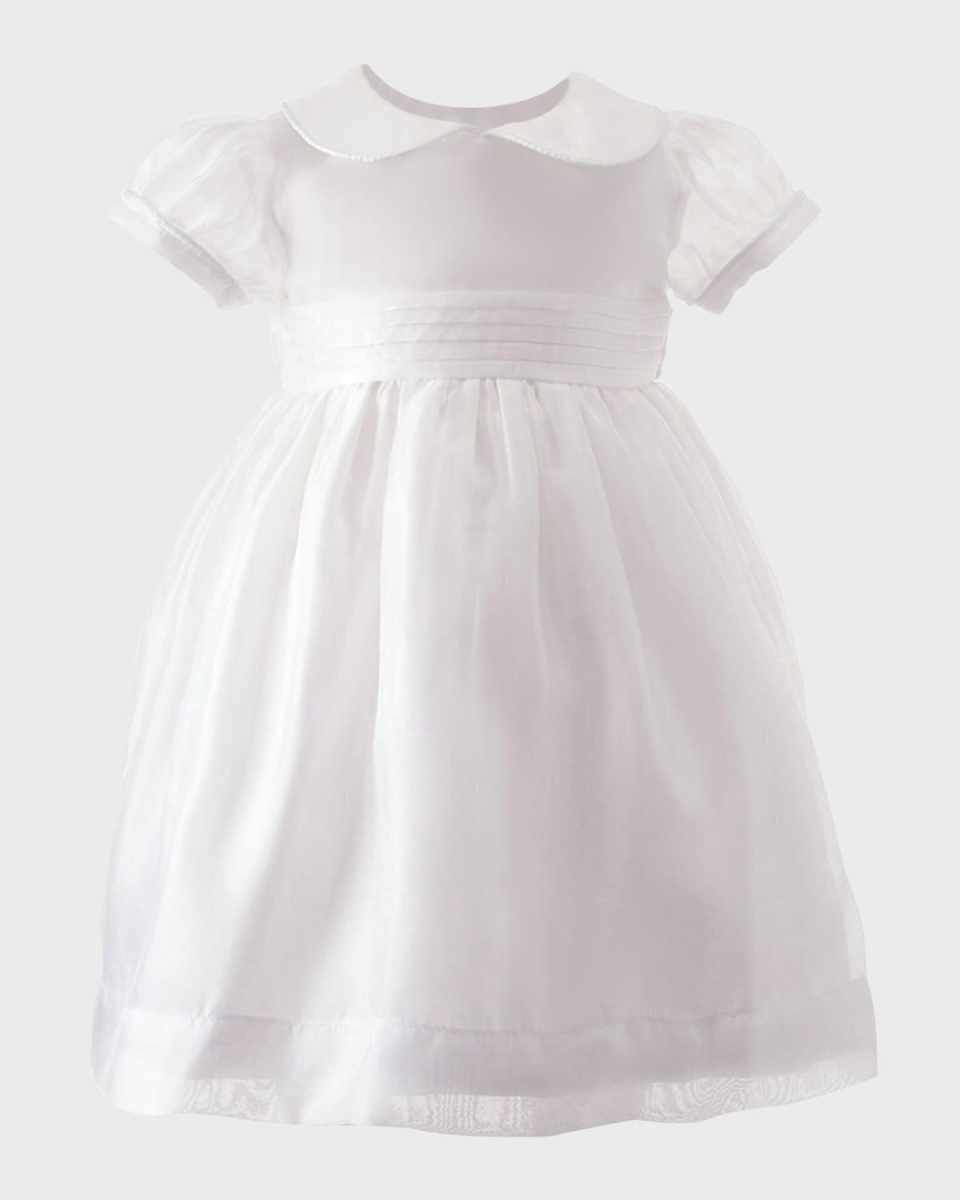 Girl's Peter Pan-Collar Organza Pintuck Dress, Size 6M-24