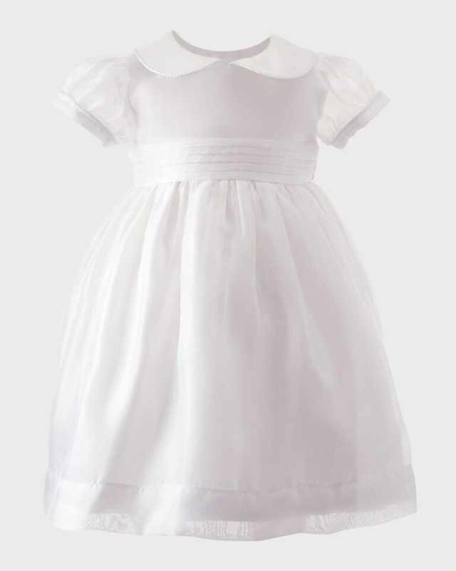 Girl's Peter Pan-Collar Organza Pintuck Dress, Size 6M-24