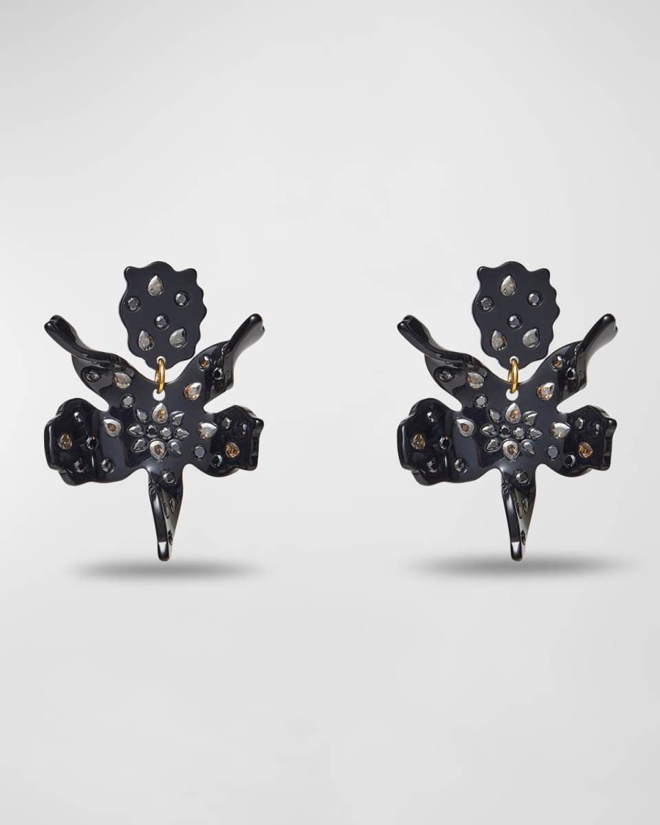 Small Paper Lily Earrings, Jet Sparkle