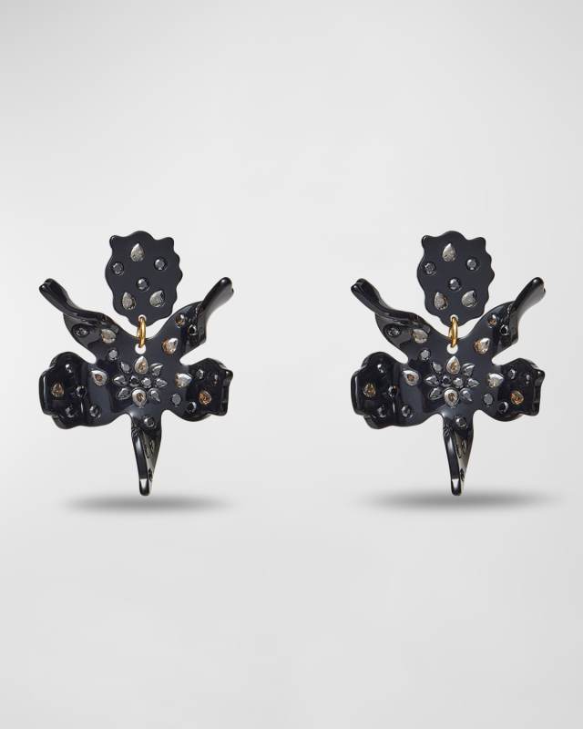 Small Paper Lily Earrings, Jet Sparkle