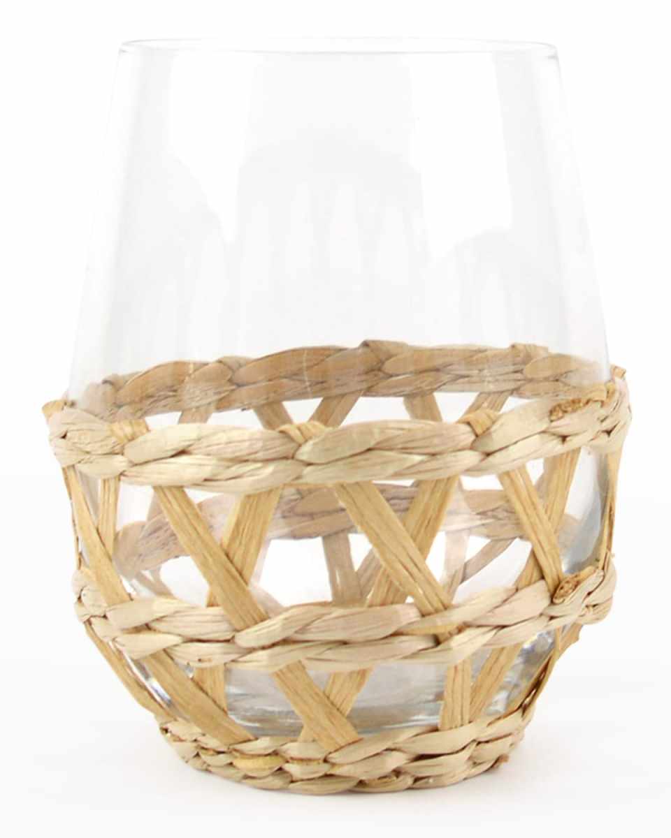 Natural Rattan Stemless Wine Glasses, Set of 4
