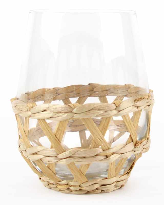 Natural Rattan Stemless Wine Glasses, Set of 4