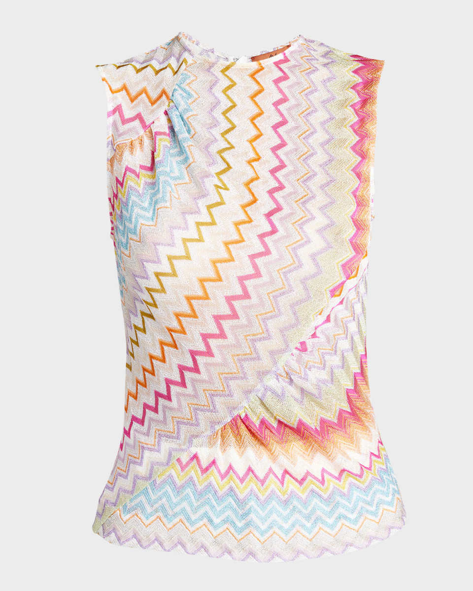 Paneled Metallic Chevron Knit Sleeveless Top
