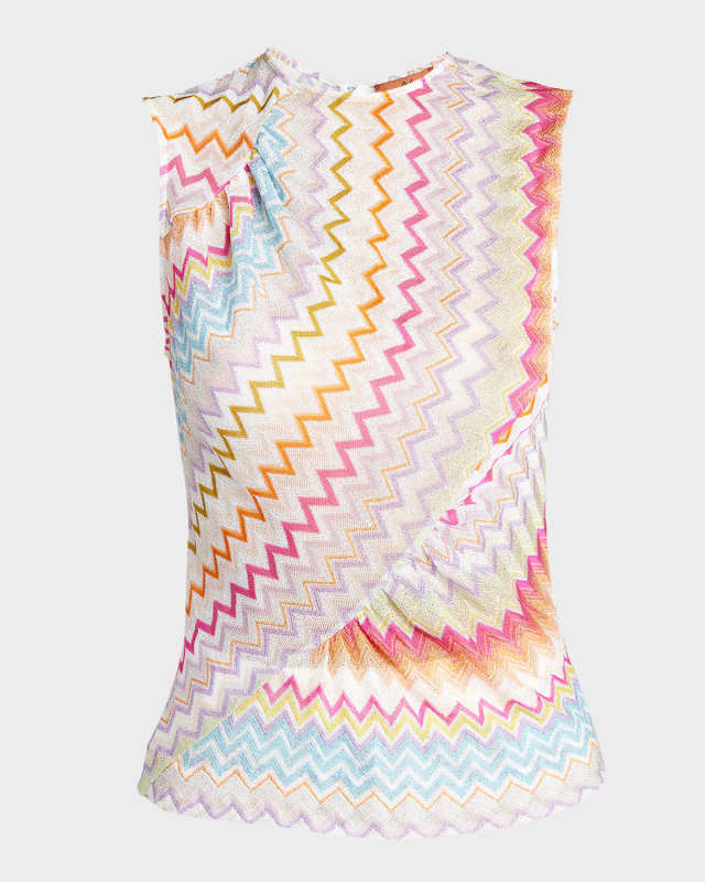 Paneled Metallic Chevron Knit Sleeveless Top
