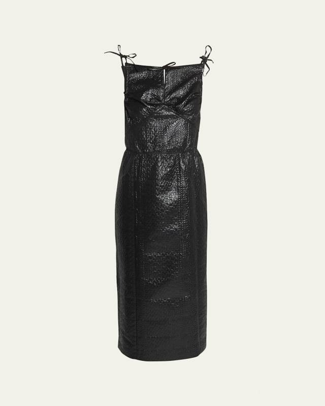 Embossed Self-Tie Backless Dress