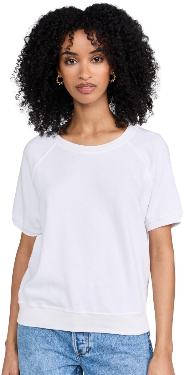 THE GREAT. The Short Sleeve Sweatshirt True White