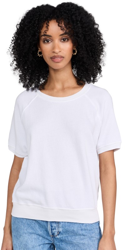 THE GREAT. The Short Sleeve Sweatshirt True White