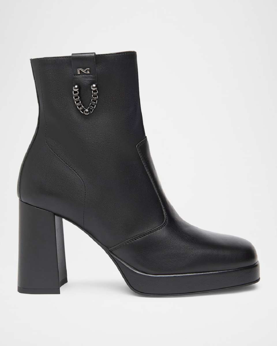 Calfskin Chain Platform Booties