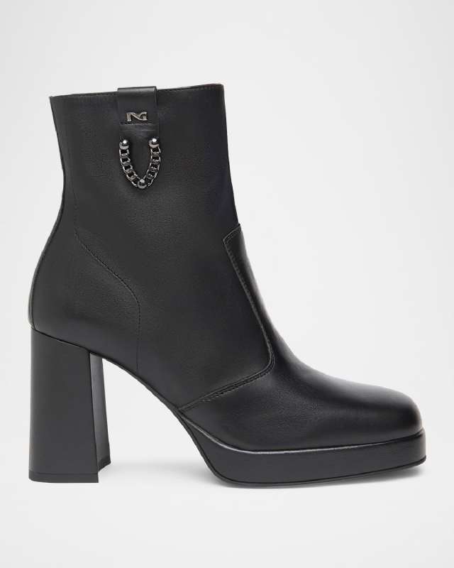Calfskin Chain Platform Booties
