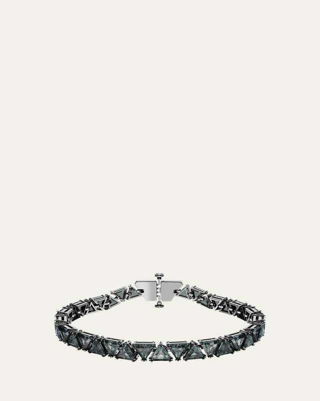 Matrix Ruthenium-Tone Triangle-Cut Black Crystal Tennis Bracelet
