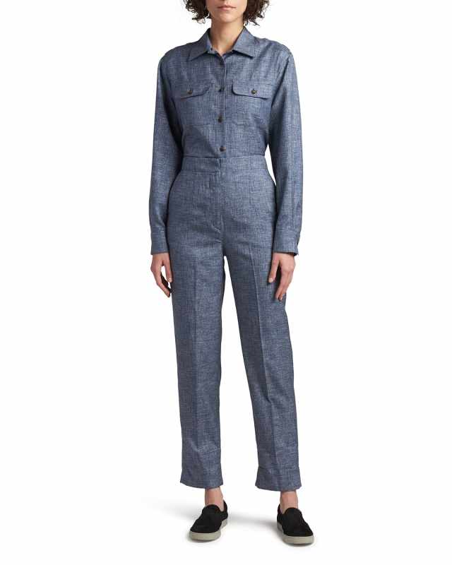 Denim-Effect Silk Pants