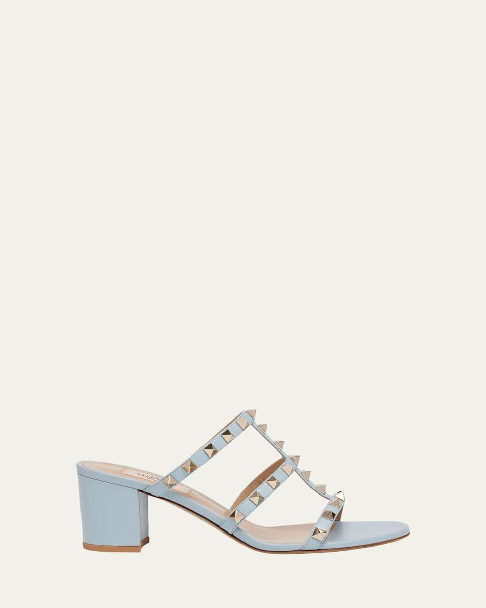 Rockstud Caged Block-Heel Slide Sandals