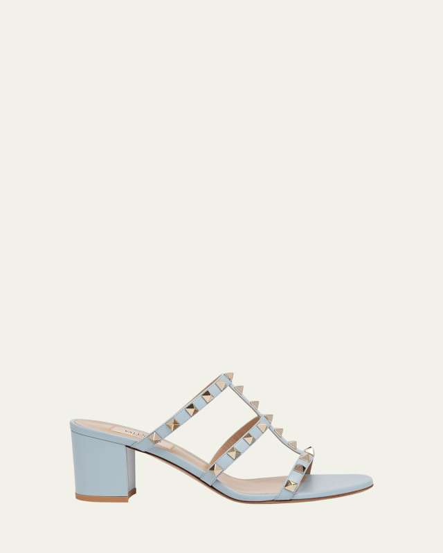 Rockstud Caged Block-Heel Slide Sandals