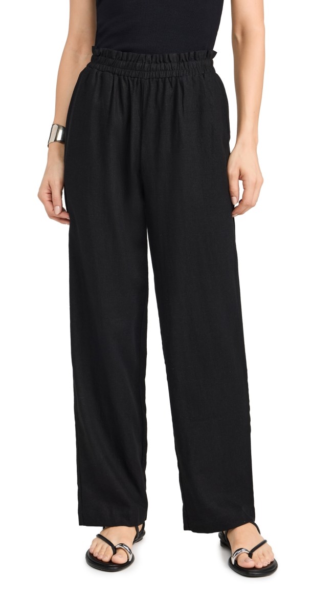 LNA Declan Linen Elastic Waist Pants Black