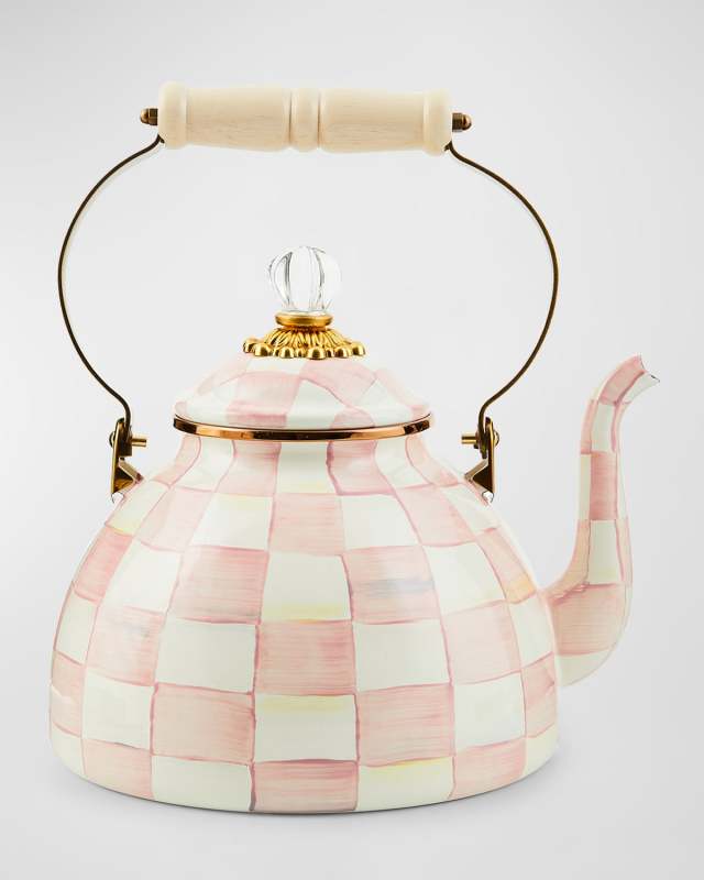 Rosy Check Enamel Tea Kettle, 3qt.