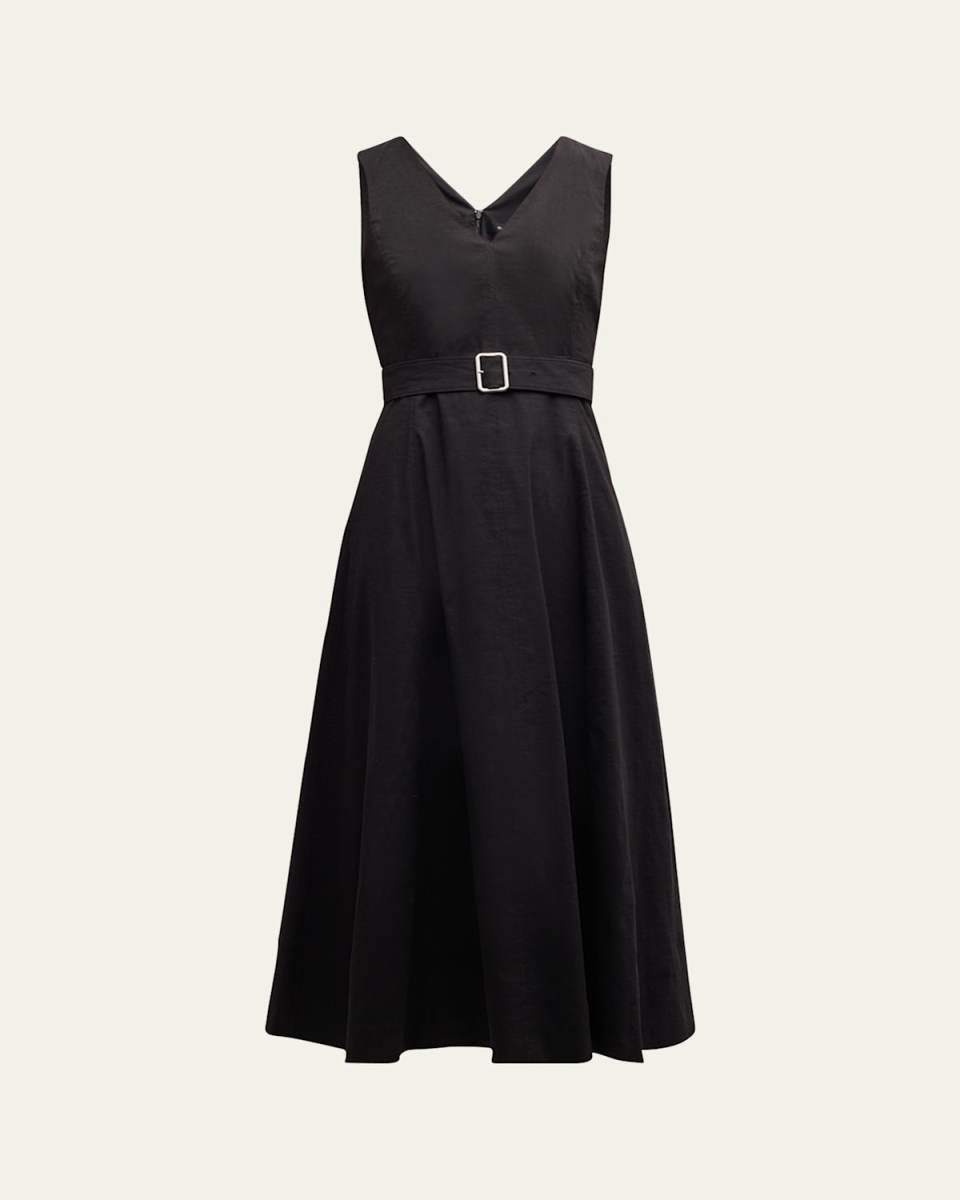 V-Neck Sleeveless Belted Midi Dress