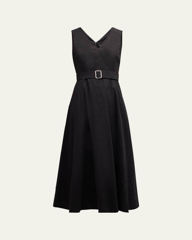 V-Neck Sleeveless Belted Midi Dress
