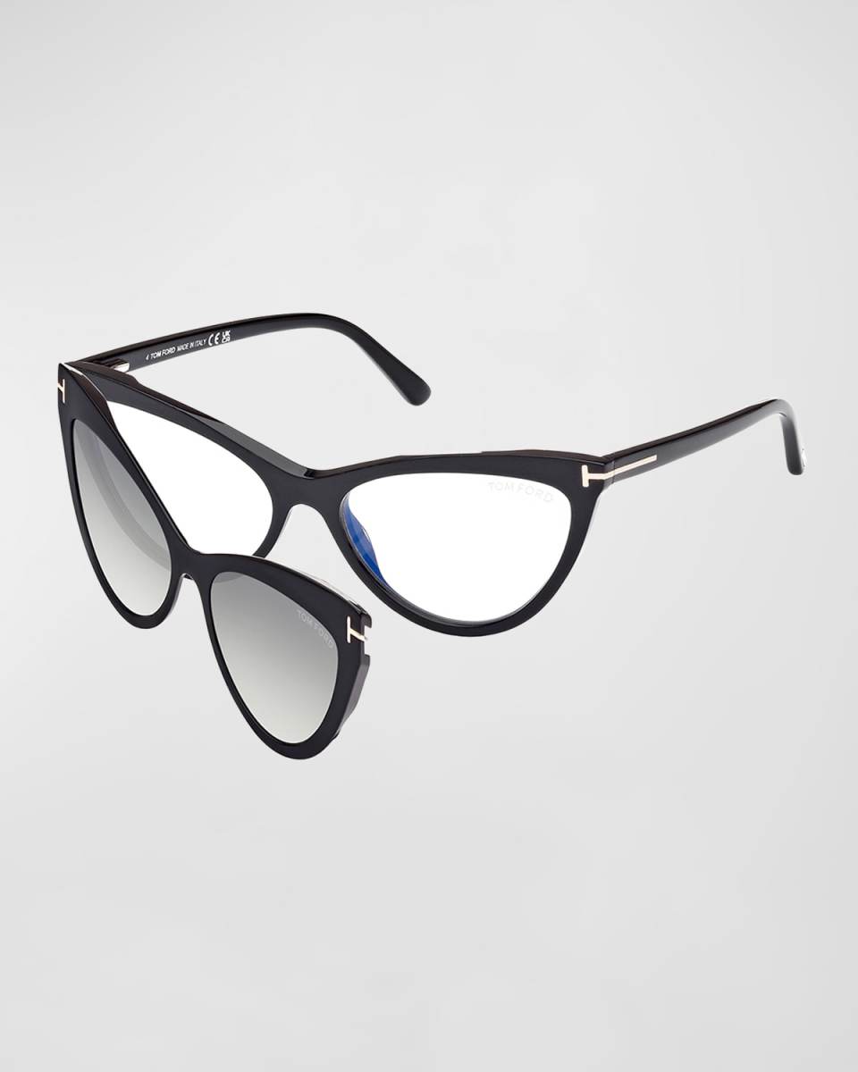 Blue Blocking Acetate & Plastic Cat-Eye Glasses with Clip-On Sun Lenses