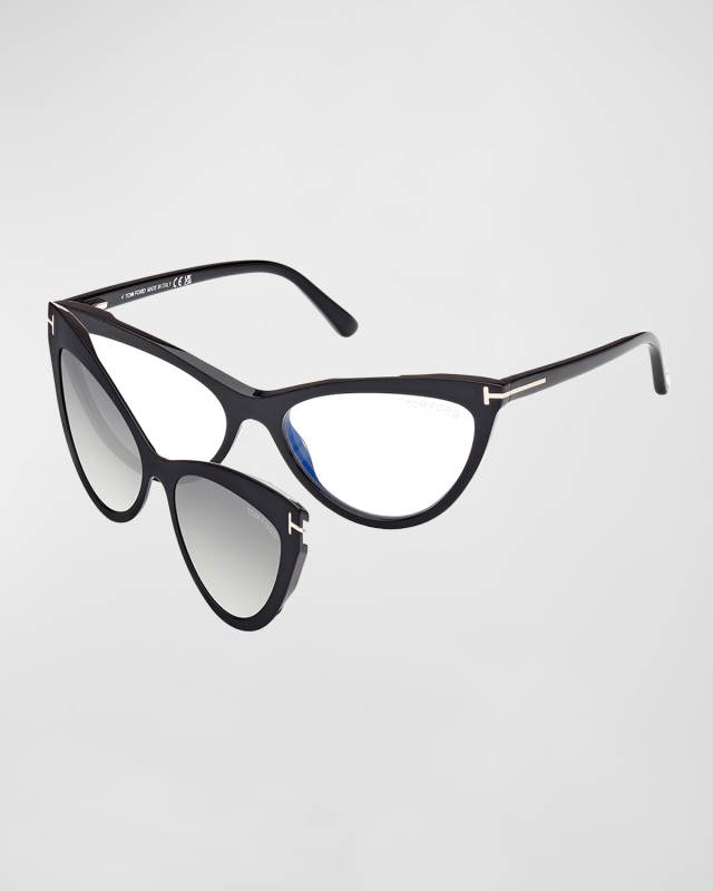 Blue Blocking Acetate & Plastic Cat-Eye Glasses with Clip-On Sun Lenses