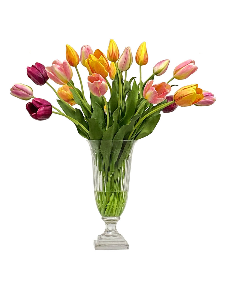 Tulip Mix-In Faux Floral Arrangement in Cut Vase