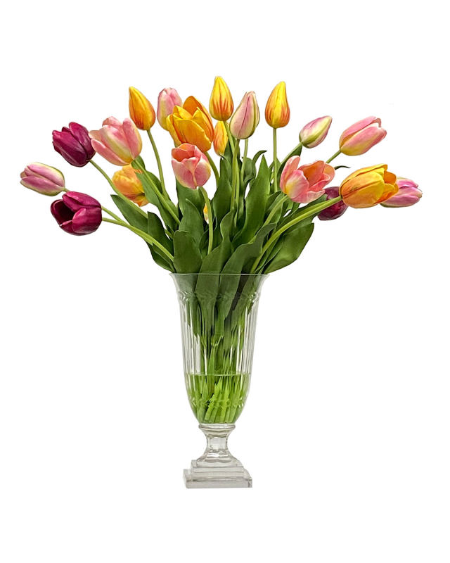 Tulip Mix-In Faux Floral Arrangement in Cut Vase