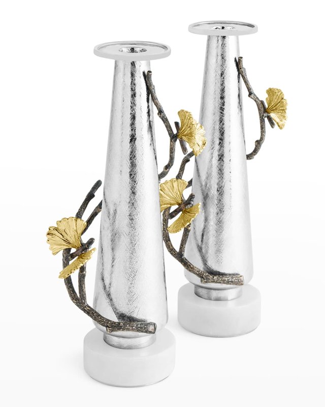 Butterfly Ginkgo Gold Candle Holders, Set of 2