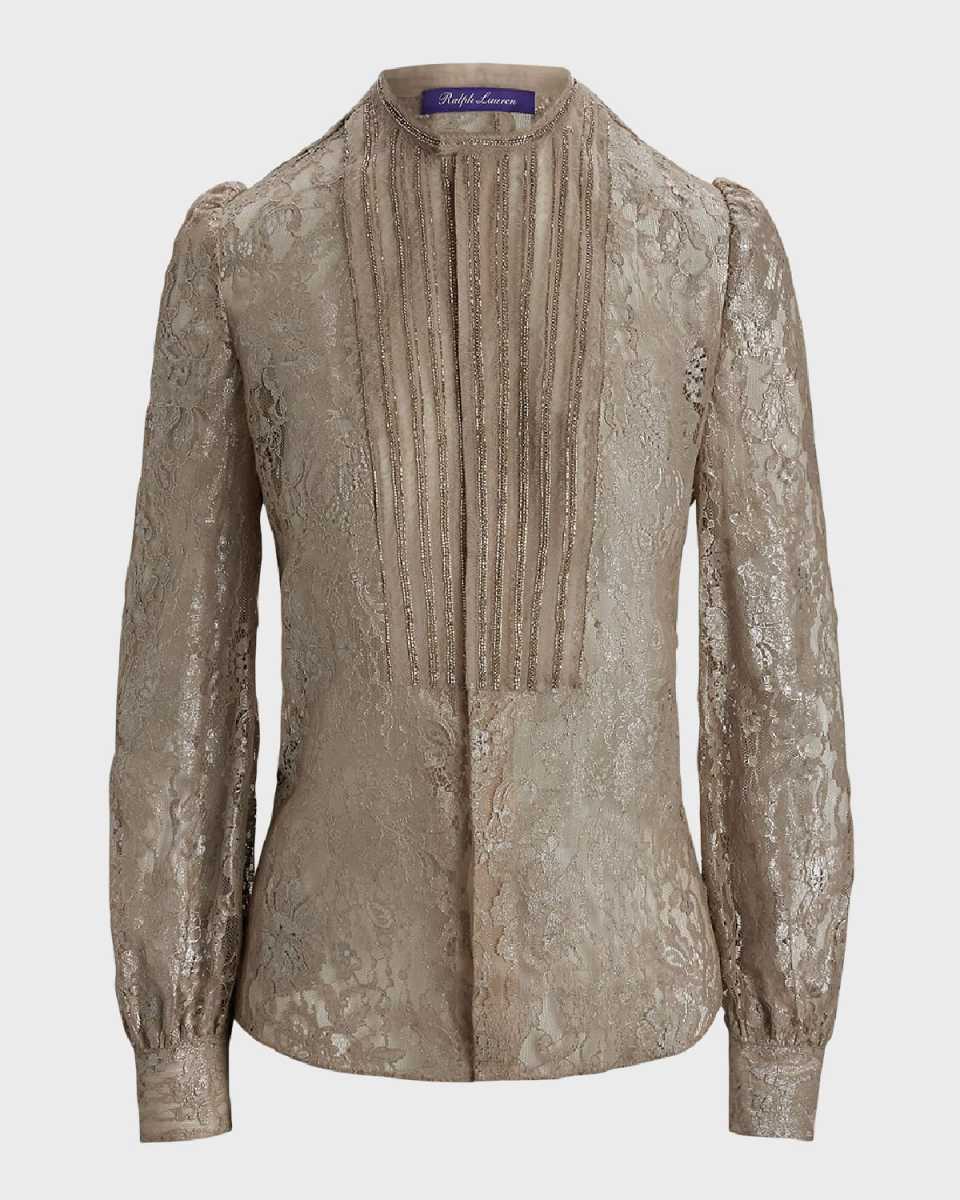 Kaydon Embellished-Bib Metallic Lace Shirt