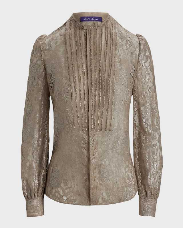 Kaydon Embellished-Bib Metallic Lace Shirt