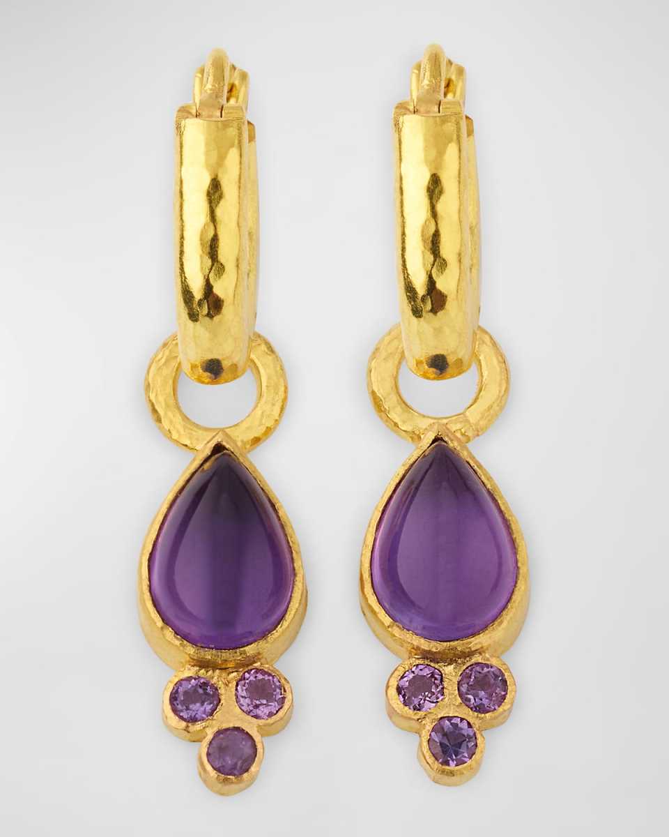 19K Pear-Shaped Amethyst Earring Pendants, 17x8mm