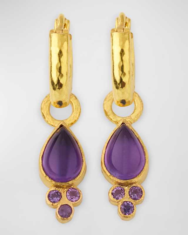 19K Pear-Shaped Amethyst Earring Pendants, 17x8mm