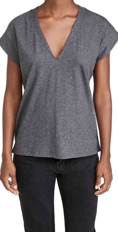 FRAME Le Mid Rise V Neck Tank Charcoal Heather