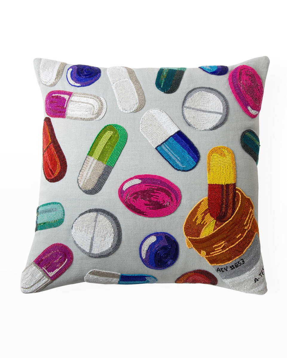 Happy Pills Beaded Pillow