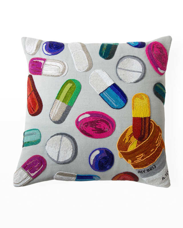 Happy Pills Beaded Pillow