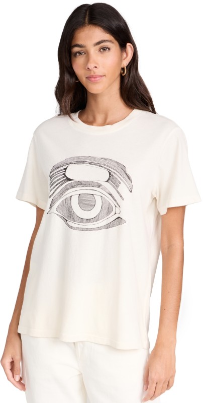 Raquel Allegra Betty Tee with Evil Eye Dirty White