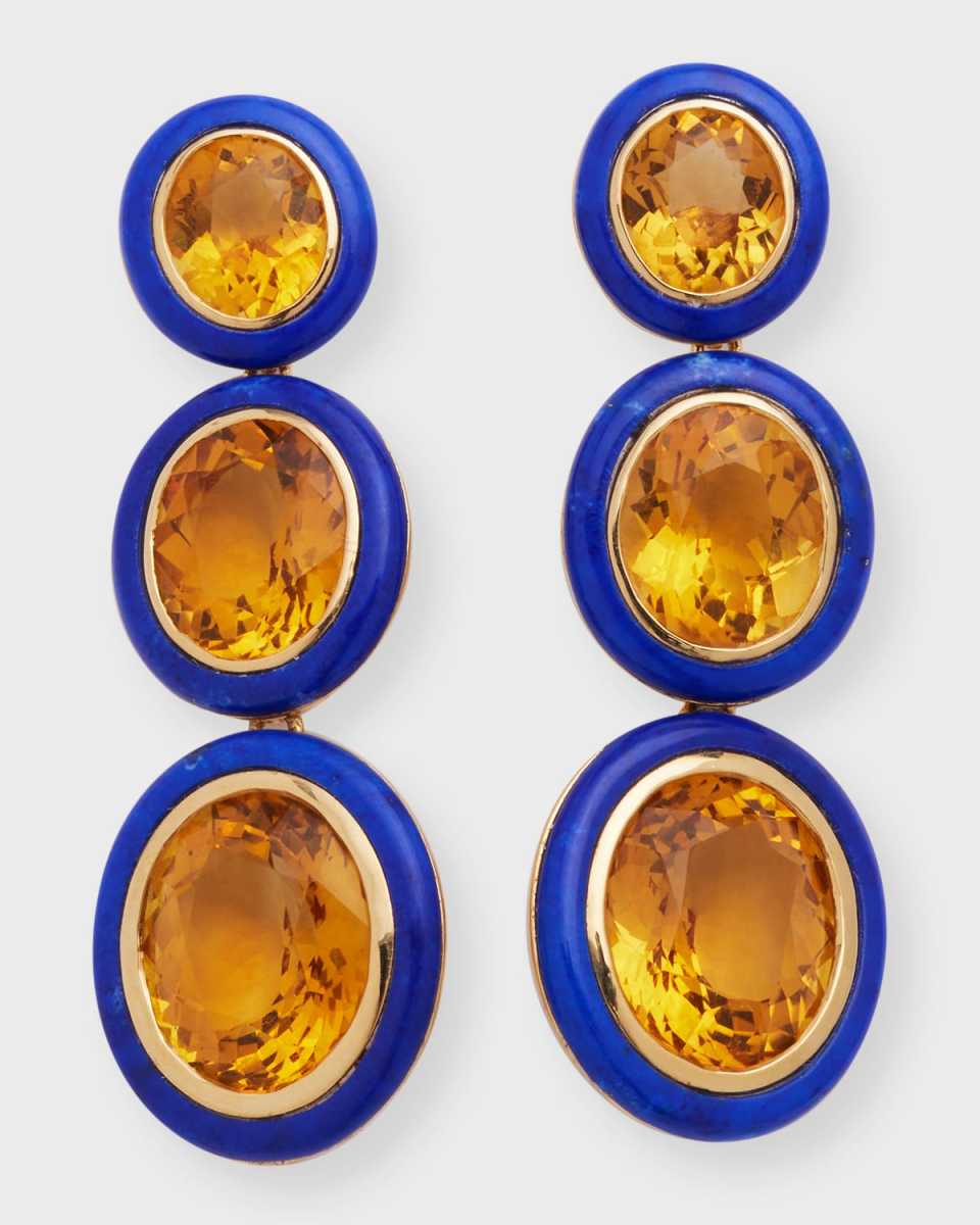 Melange 3-Tier Oval Earrings in 18k Gold with Citrine & Lapis