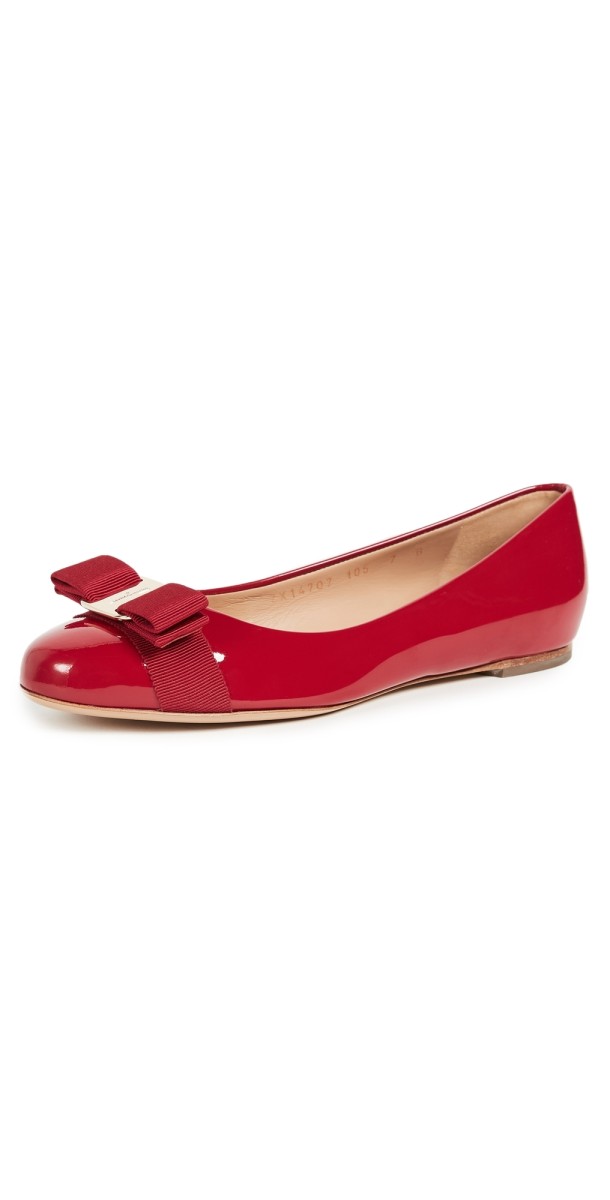 FERRAGAMO Varina Patent Flats Rosso